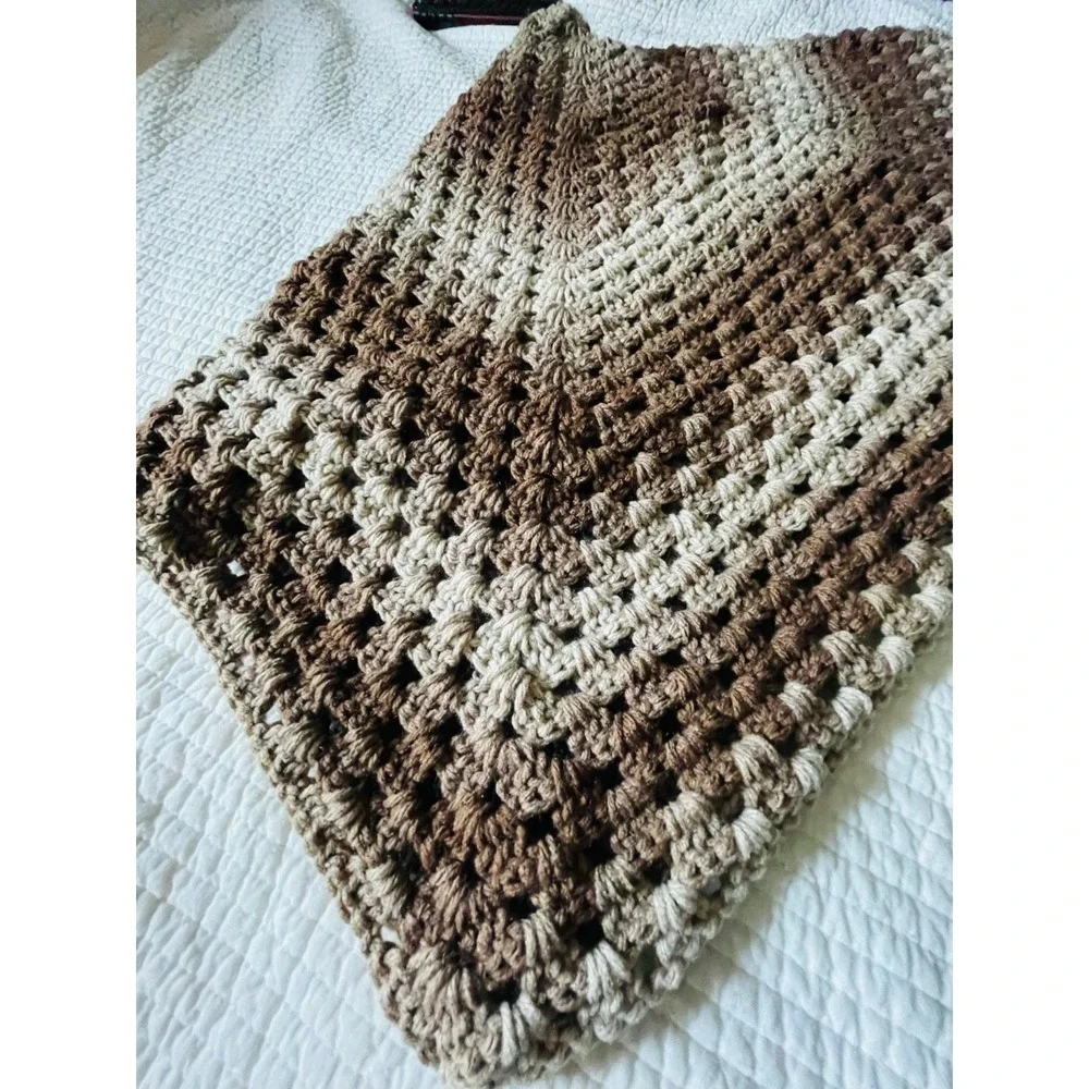 Hand Crocheted Blanket Baby Lap Afghan Brown Tan 36